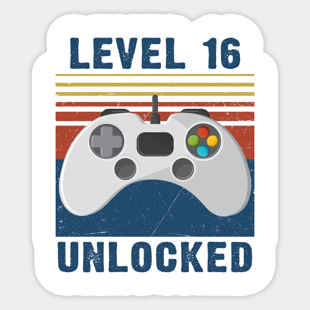Level 16 unlocked funny gamer 16th birthday Sticker by Sauconmua Conlaigi99